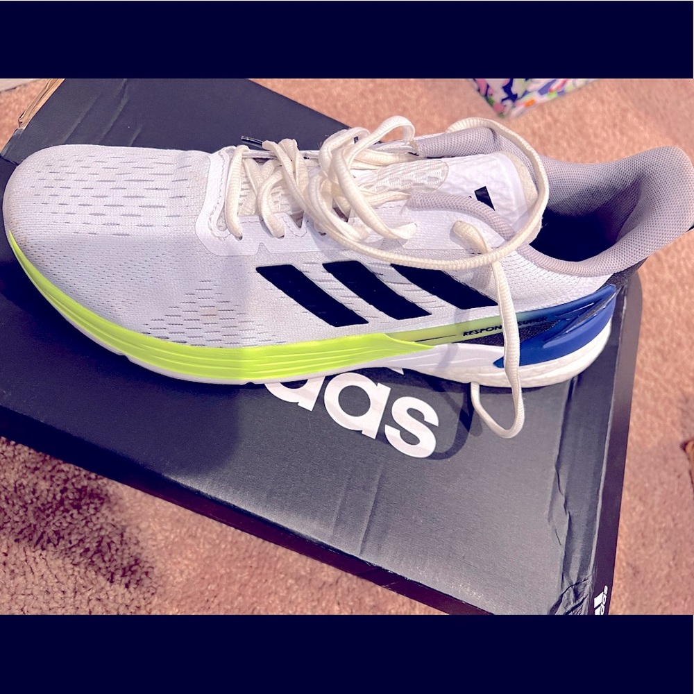 Blue, White, & Lime Green Adidas Running Shoes size 9 men